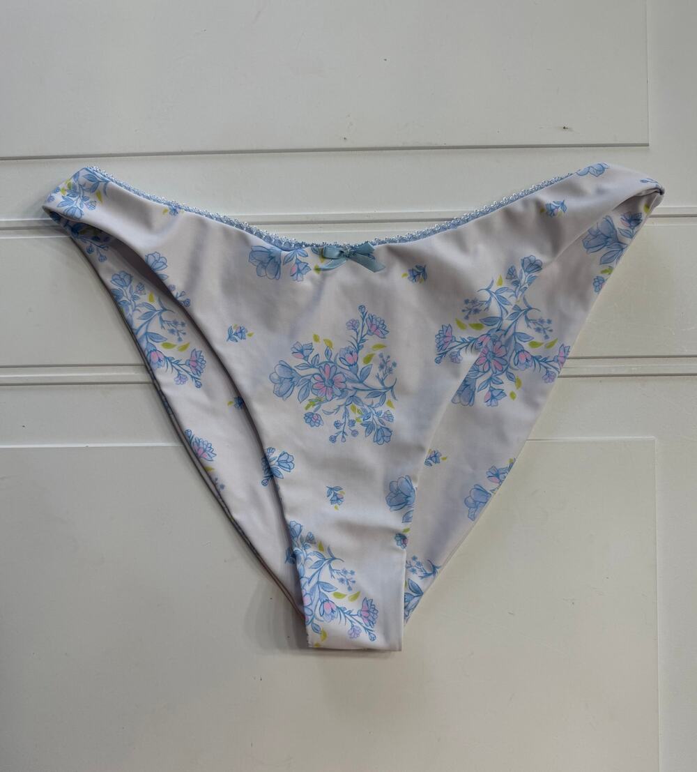 Unbranded Womens Sz M White Blue Lace Bow Floral Bikini Swimsuit Bottoms